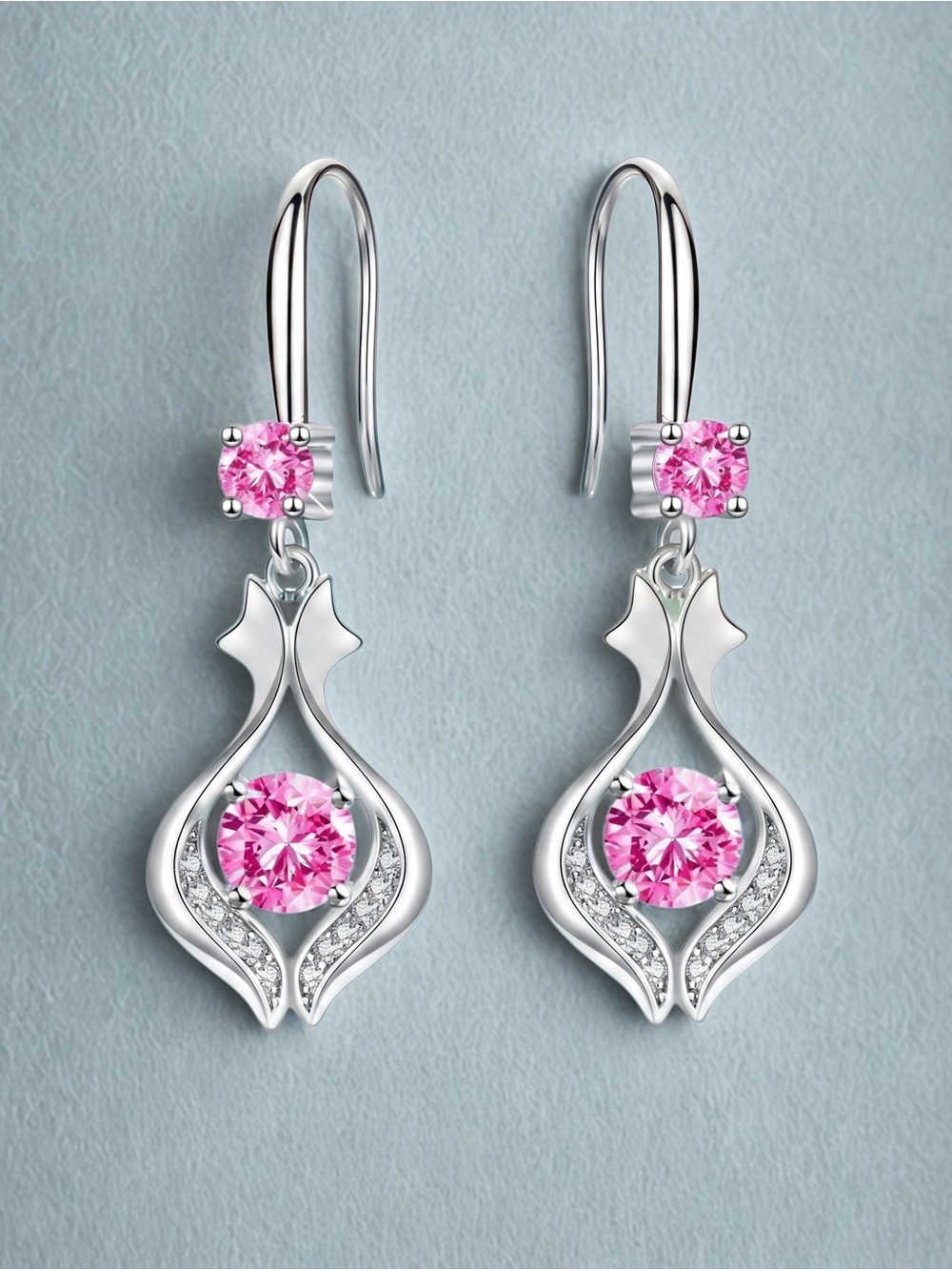 ๐ฉถElegant Silver-Tone Pink Crystal Drop Earrings/NIP๐ฉถ